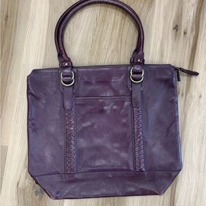 Vintage Cole Haan Woven Herringbone Brown Leather Handbag